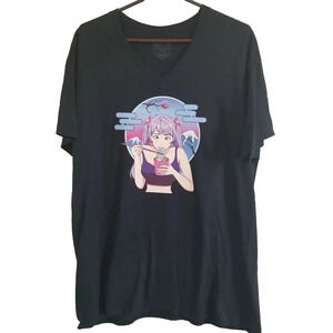 Fruit of the Loom Mens Tshirt Black Xlarge Anime Noodle Vneck Graphic Noodle